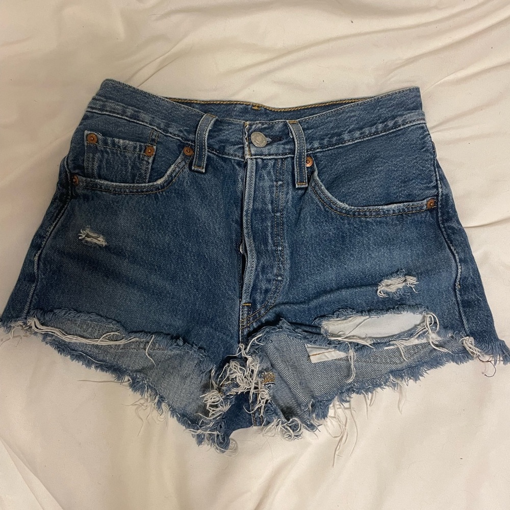 Levi's Blue Distressed Jean Shorts